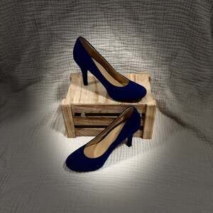 Kelly & Katie Cobalt Blue Faux Suede Round Toe Stiletto Pumps